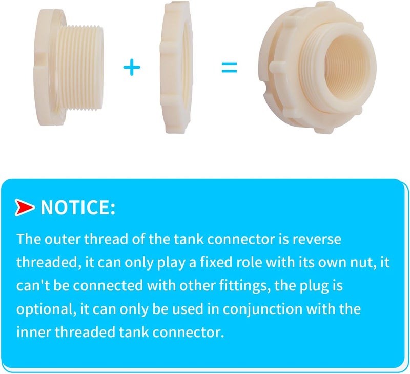 ChillWaves ABS Bulkhead Fitting 1-1/4" Double Thread Connector Adapter for Water Tank, Aquariums, Rain barrels(4-PACK) - Image 3